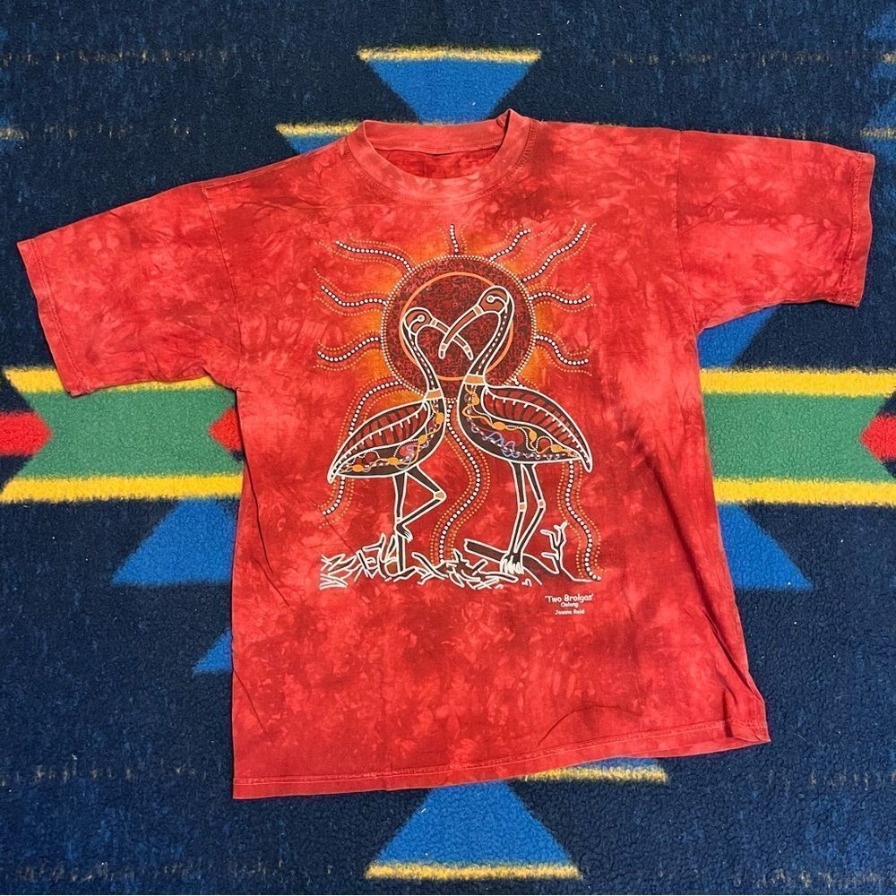 Vintage 90s Two Brolgas Oolong by Joanne Reid Single Stitch Graphic Tie Dye Tee